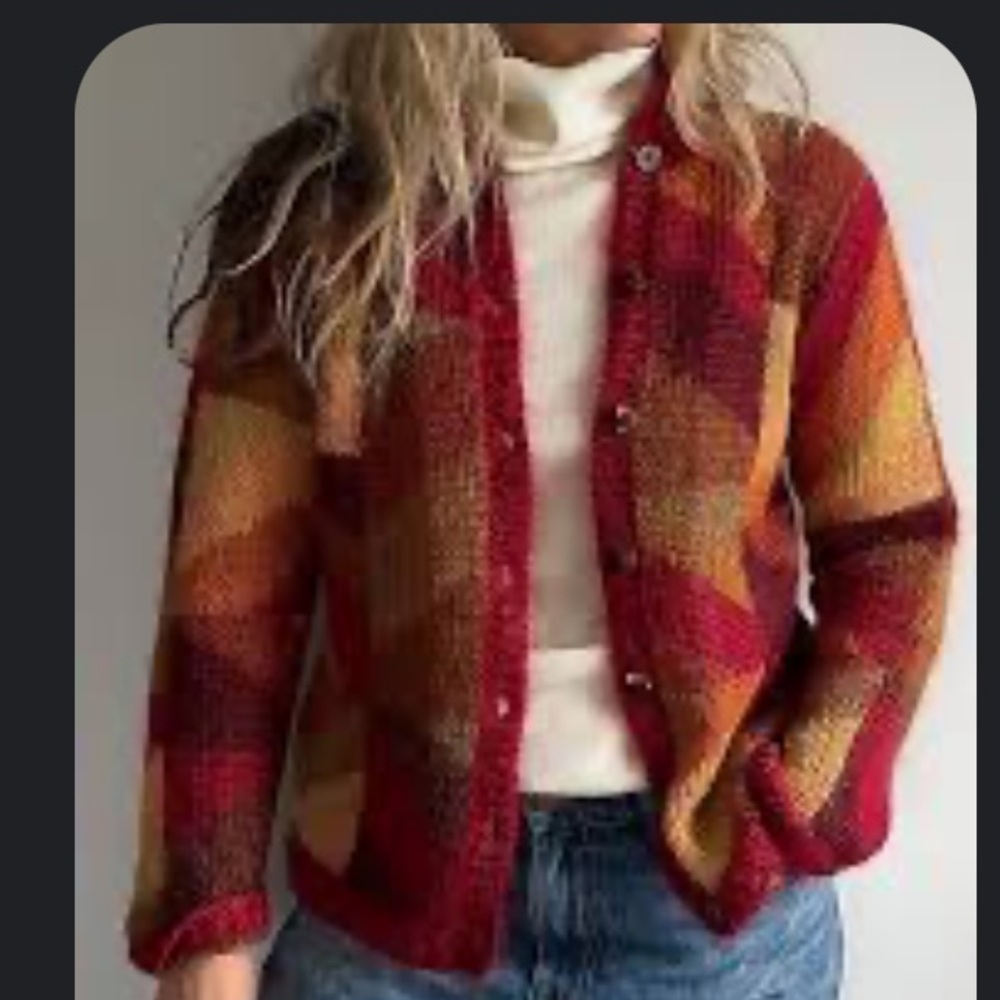 Talbots Vintage Women Front Button Sweater Cardigan Mohair Geometric Boho Unique - Picture 9 of 9